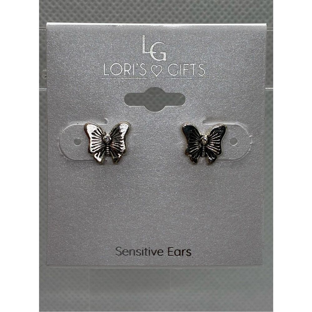 Lori's Gifts Butterfly Stud Earrings - Silver Tone